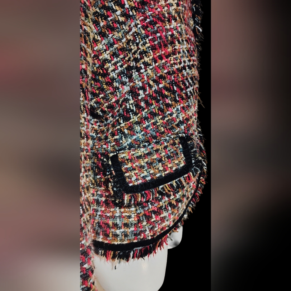 Sag Harbor Multicolor Tweed Fringe Blazer Jacket, Size 12 - Picture 7 of 8